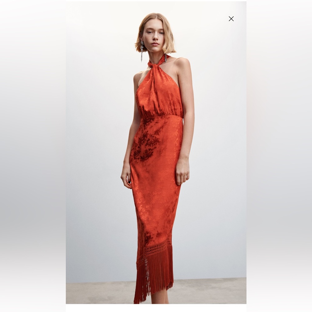 MANGO Fringed Jaquard Halter dress, never worn